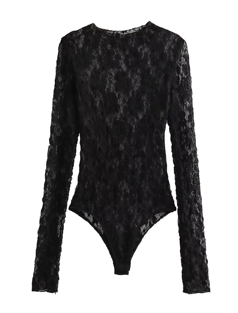 Floral Lace Bodysuit with Long Sleeves