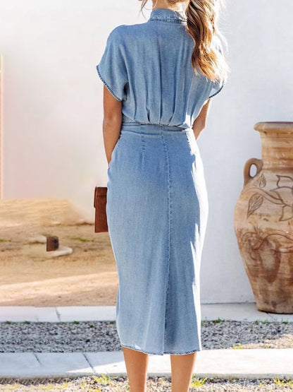 Tie-Front Buttoned Midi Dress