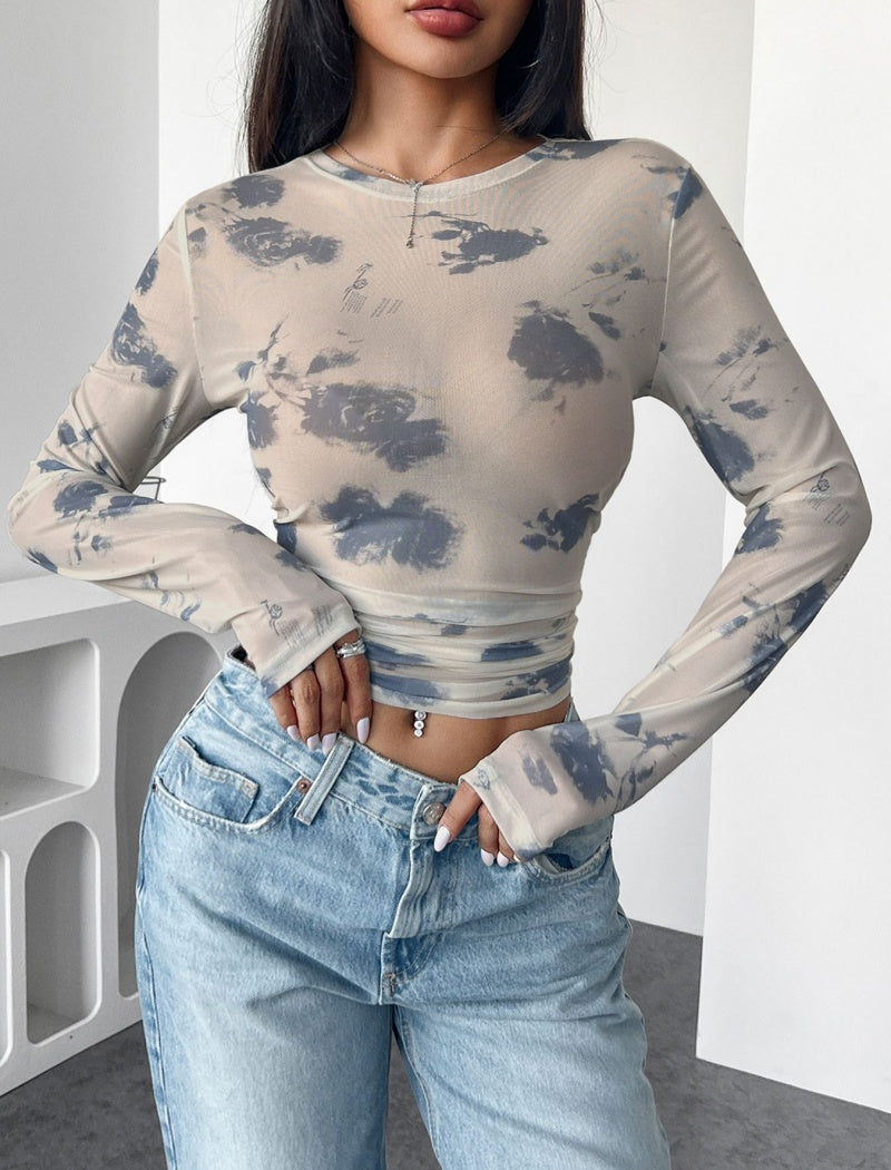 Floral Print Sheer Long Sleeve Top