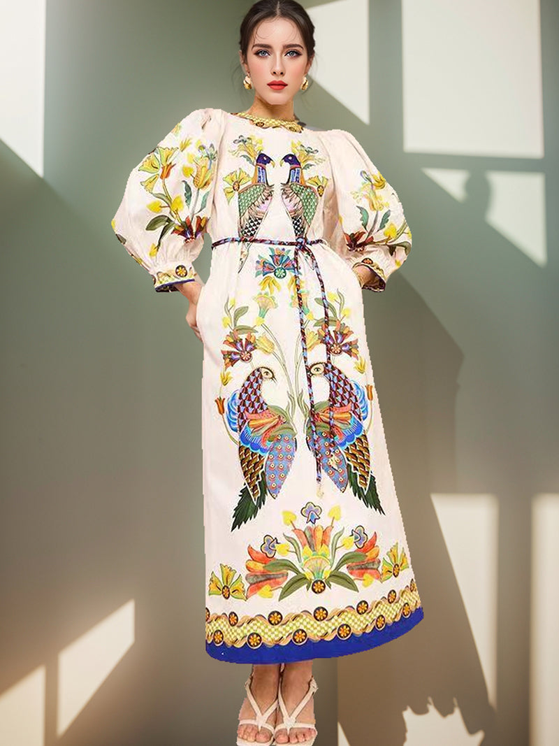 Graphic Print Belted Maxi Dress