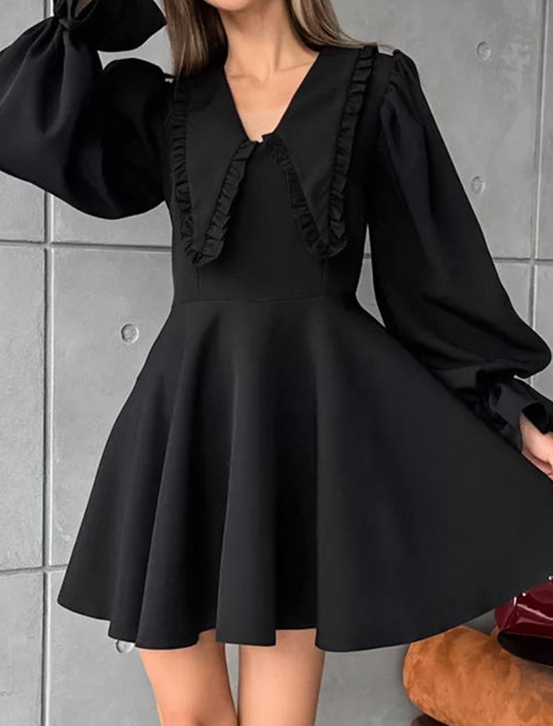 Lapel Bell Sleeve Long Sleeve Dress