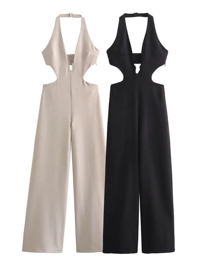 Halter Cutout Backless Wide-Leg Jumpsuit