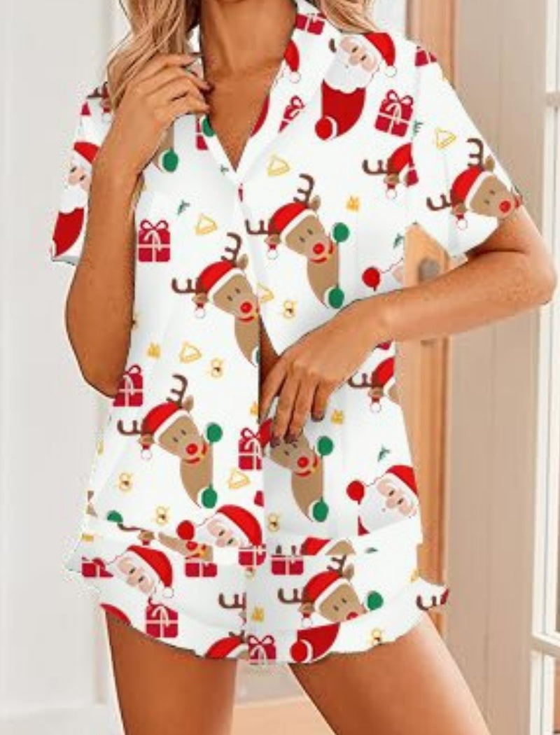 Holiday Santa Print Pajama Set