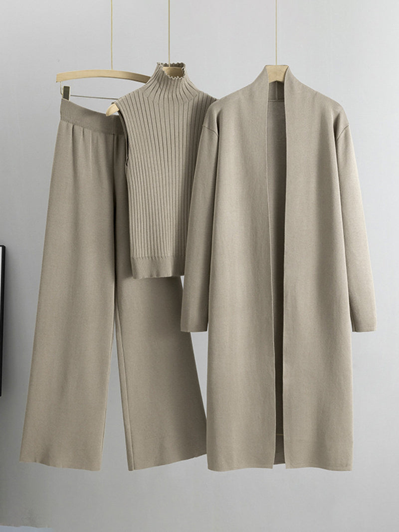 Solid Sleeveless Top and Pants and Coat Set