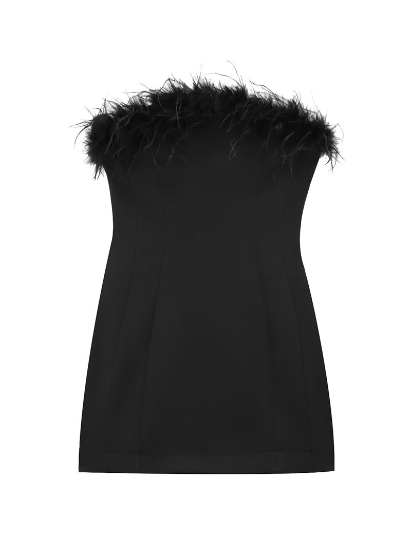 Feather-Trimmed Stretch Dress