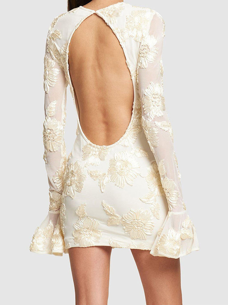 Floral Embellishment Smocked Mini Dress