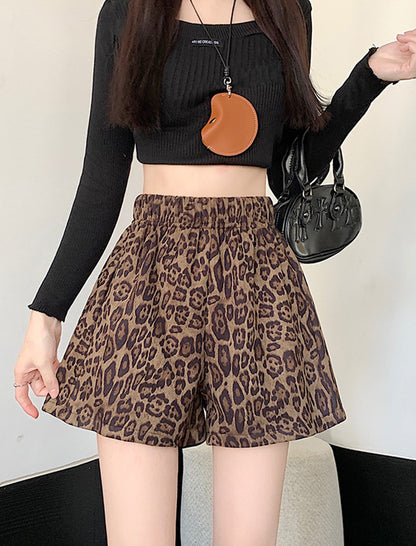 Leopard Print High-Waist Shorts