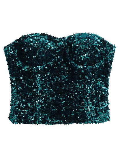 Sequin Embellished Off Shoulder Crop Top