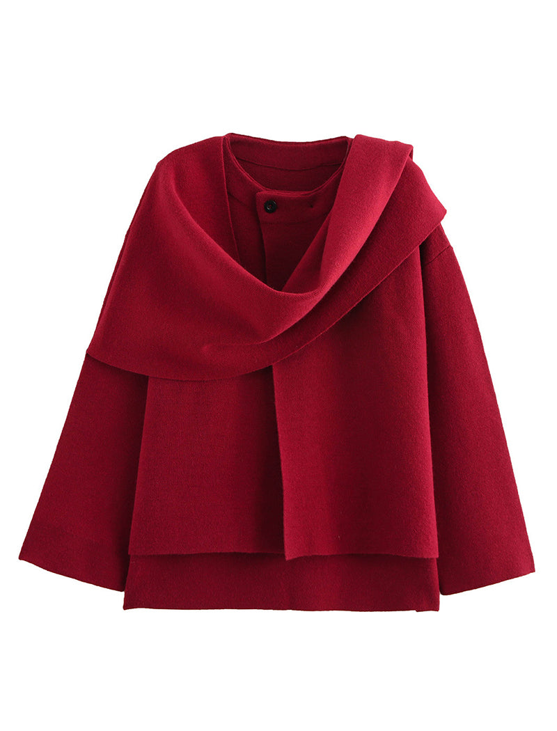 Asymmetrical Scarf Short Knitted Coat