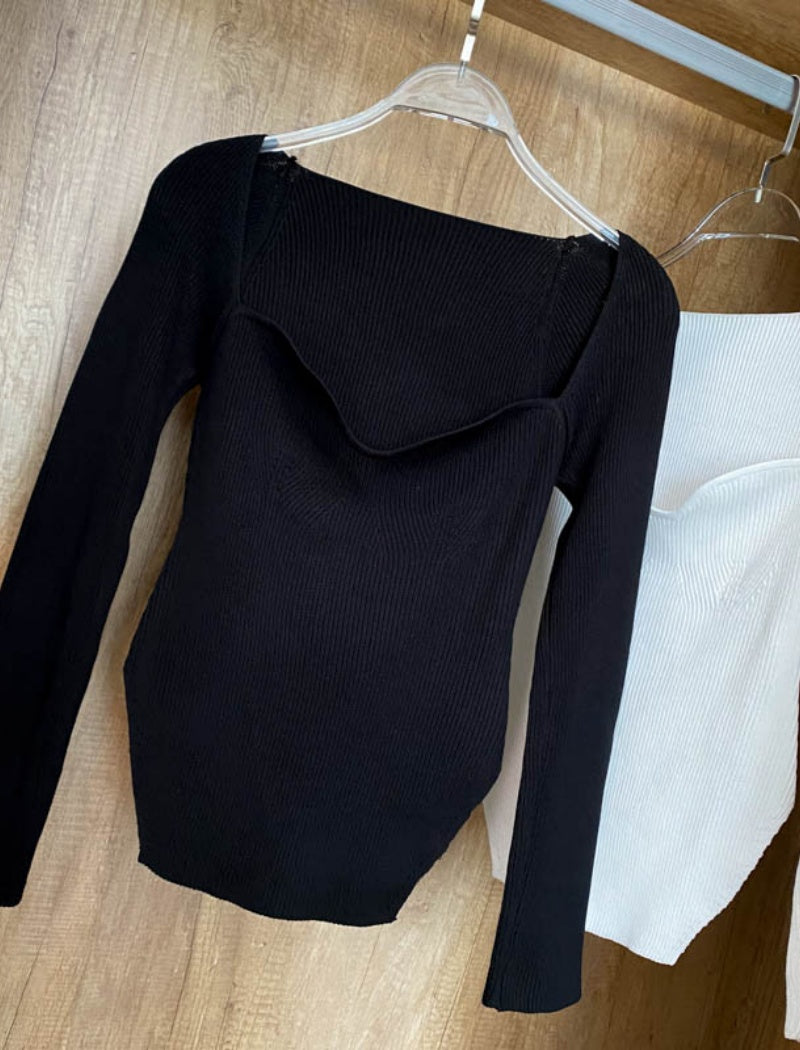 Sweetheart Neck Long Sleeve Knit Top