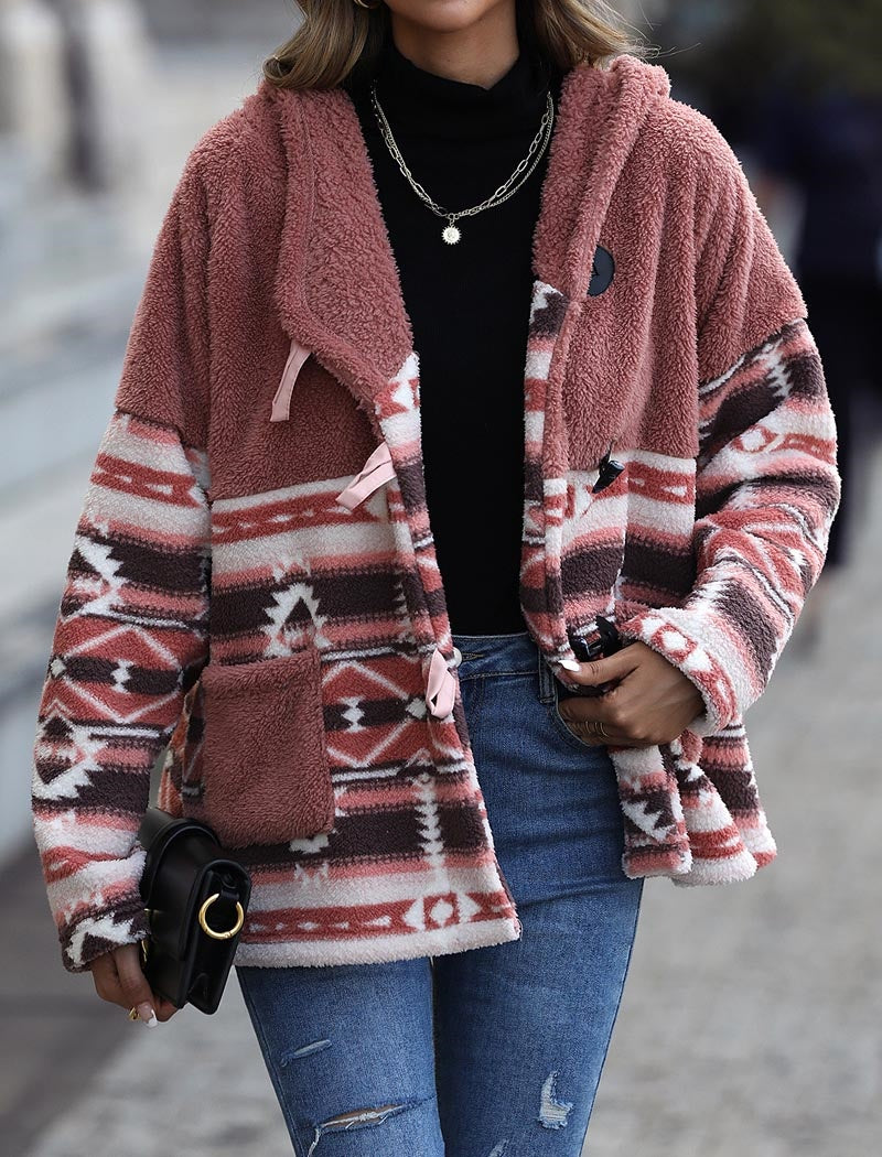 Printed Fleece Lined Hooded Jacket