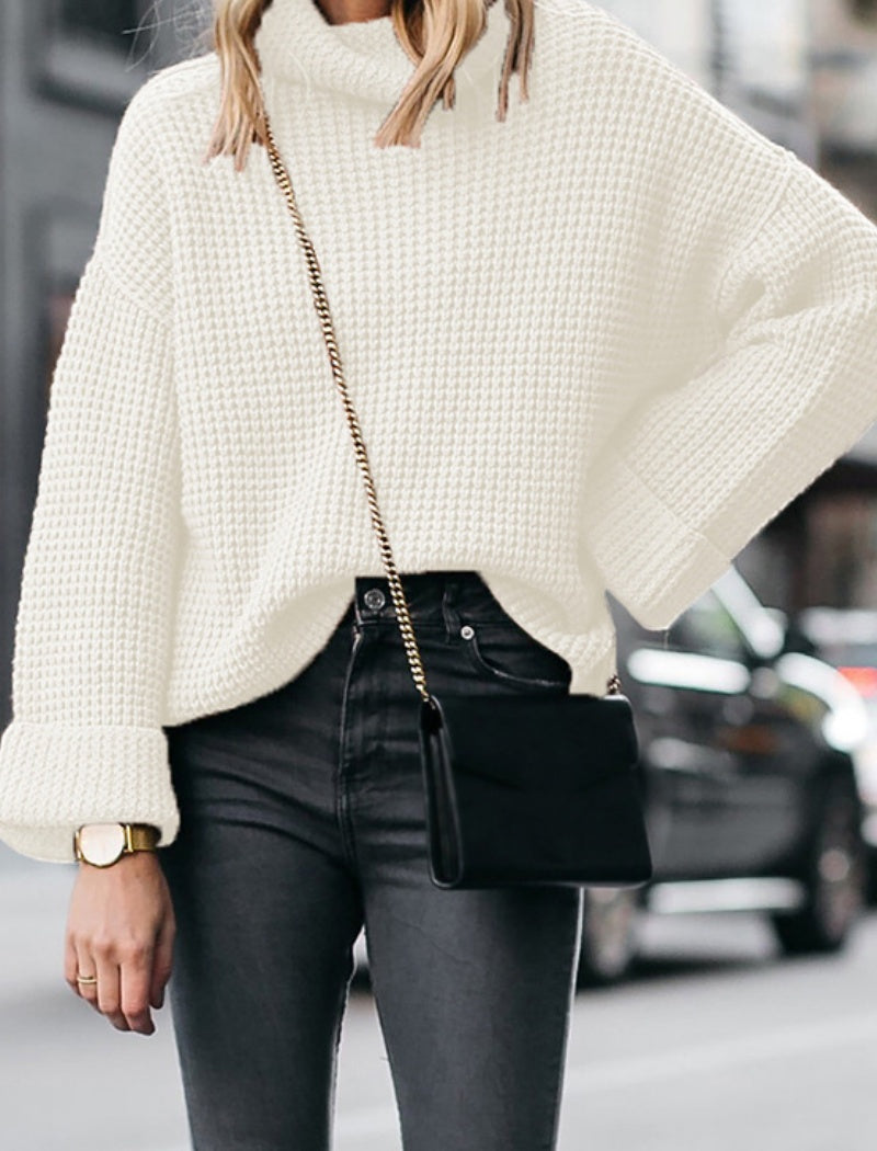 Solid Color High-Neck Sweater