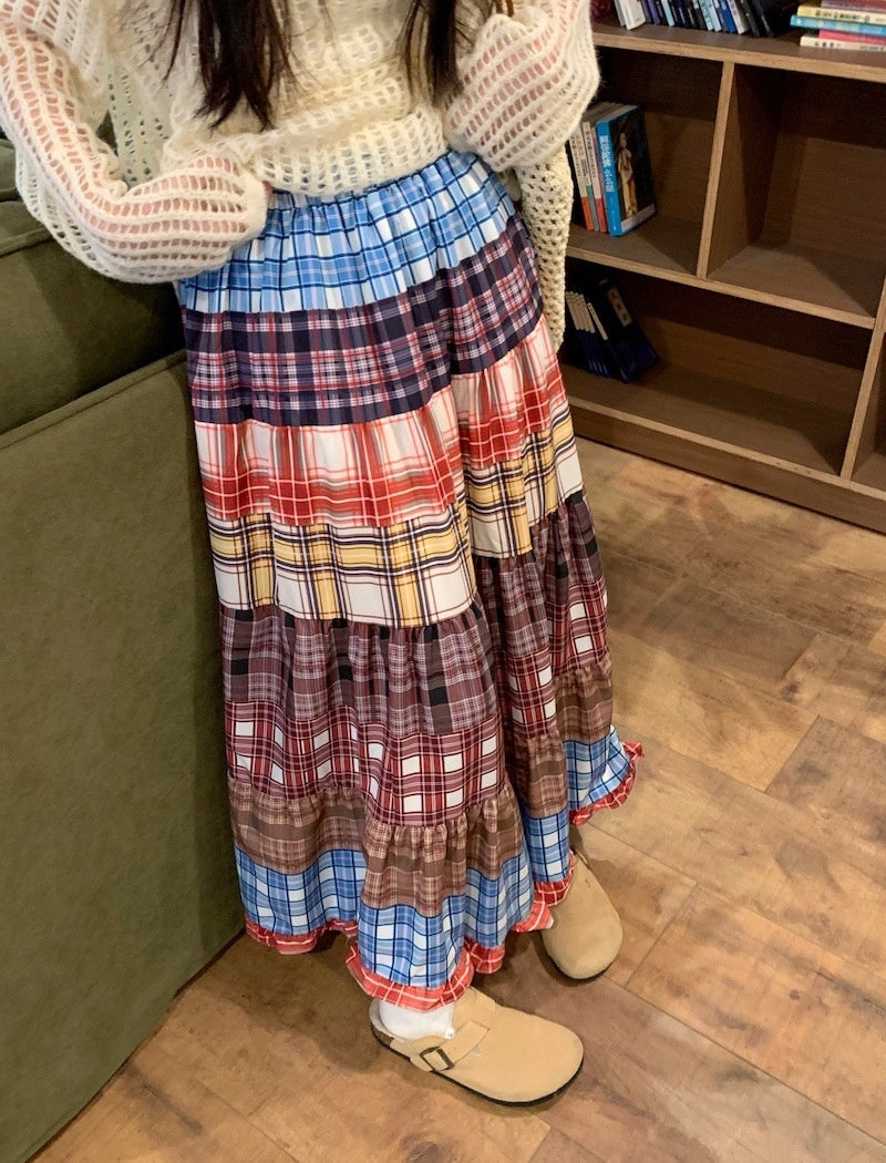 Layered Plaid Patchwork Skirt