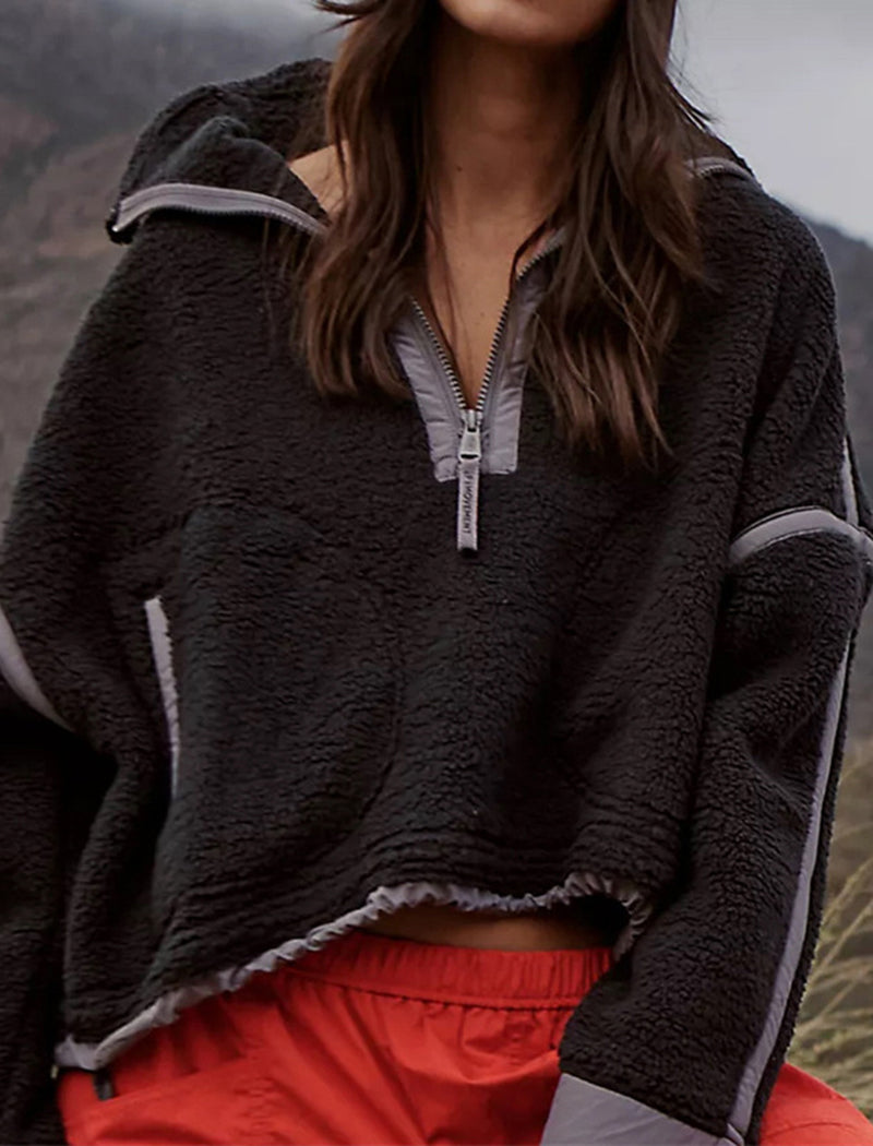 Color-Block Half-Zip Sherpa Top