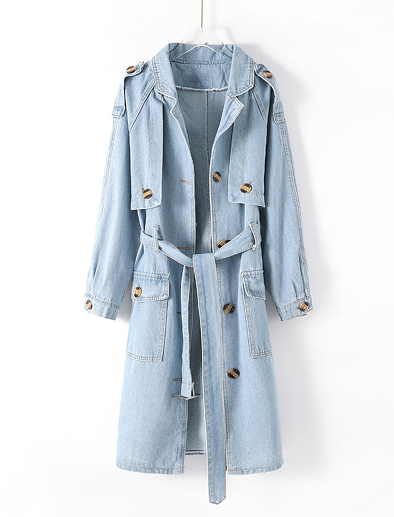 Buttoned Longline Denim Trench Coat