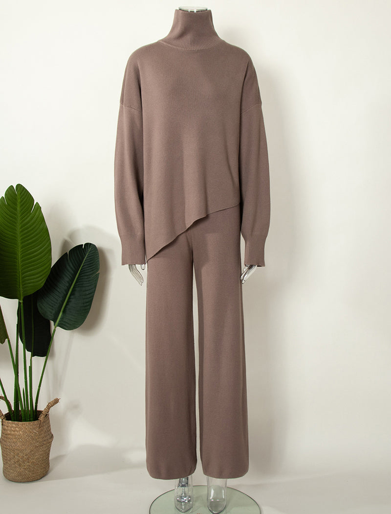 Asymmetrical Sweater and Knit Wide-leg Pants Set