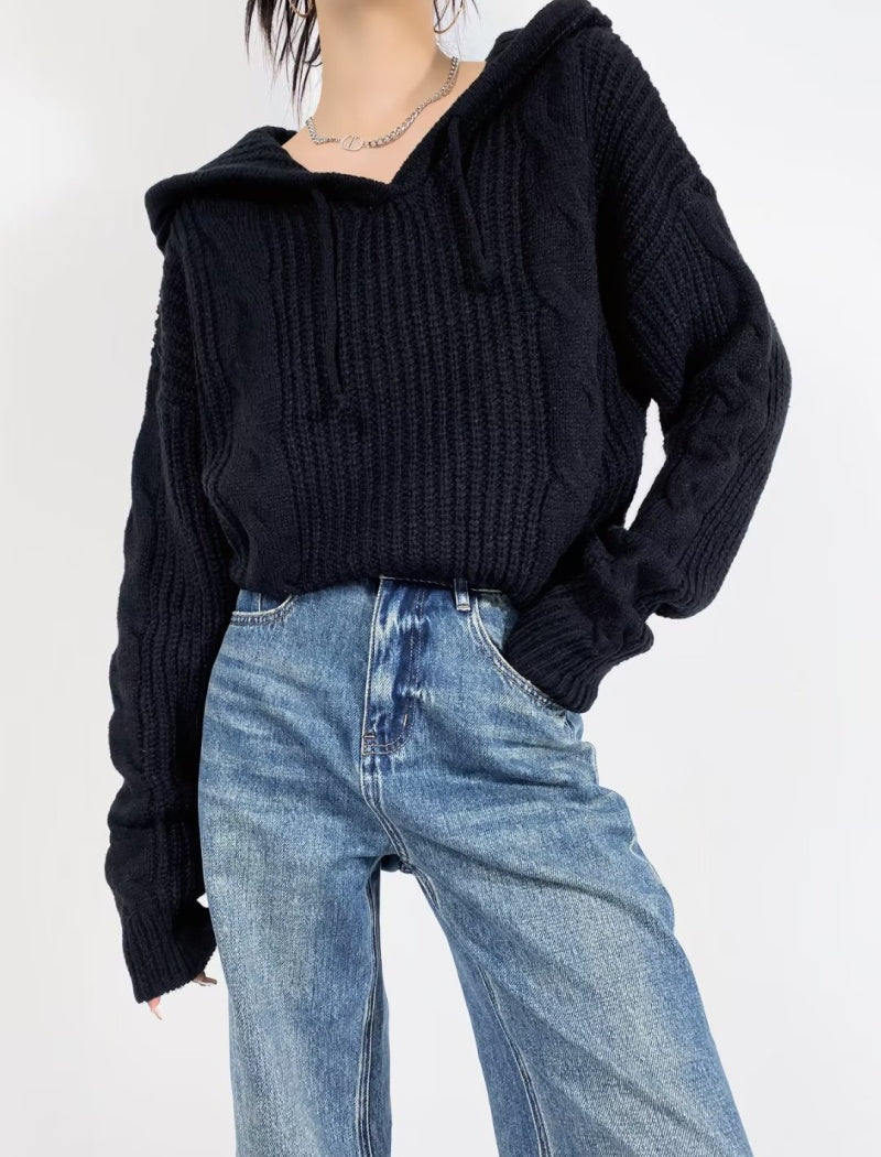 Cable Knit Cropped Hoodie