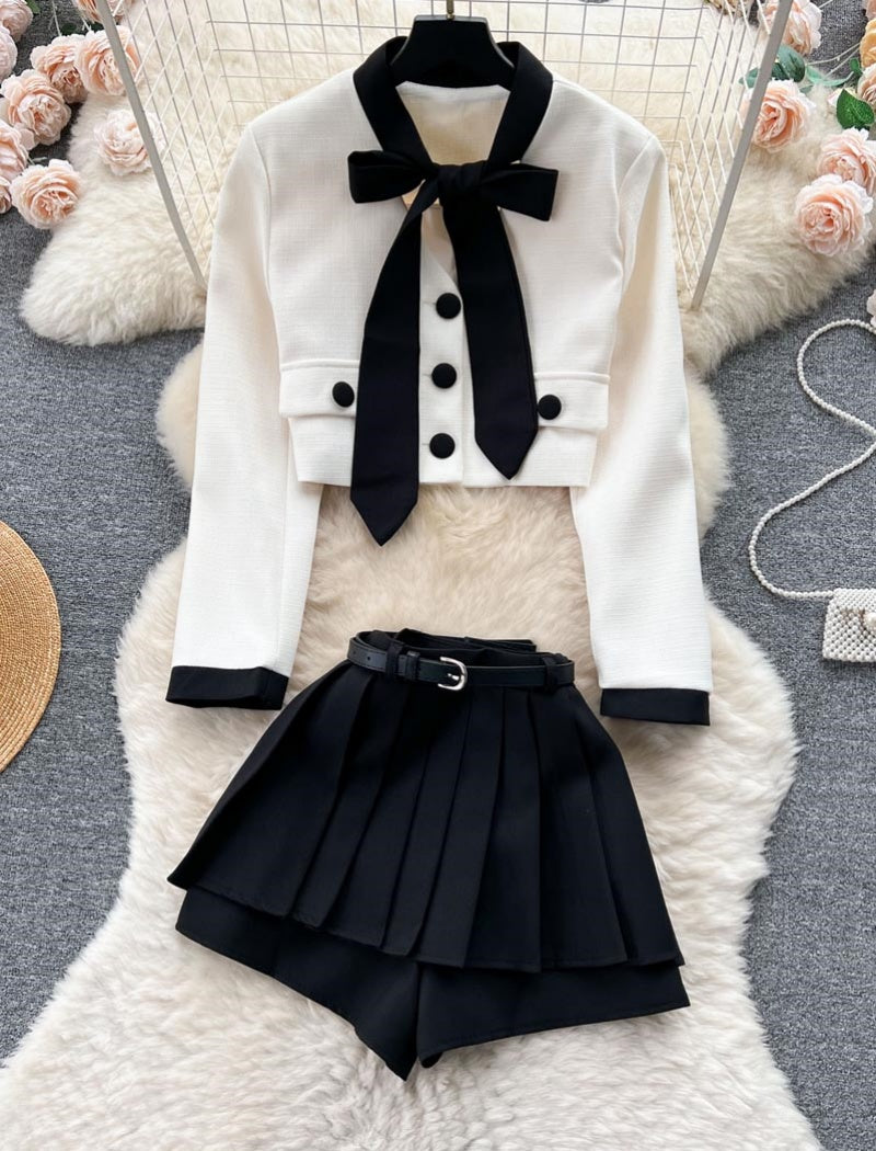 Cropped Jacket and Pleated Skort Set
