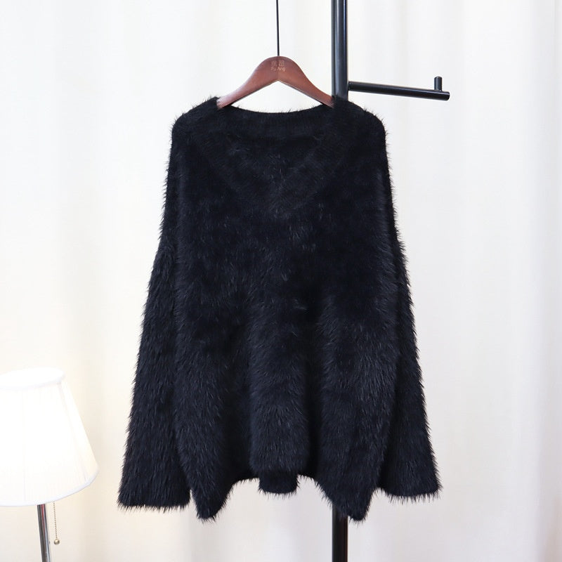 Fluffy V-Neck Loose Knit Sweater