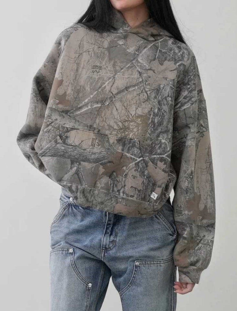 Camo Print Zip-Up Hoodie