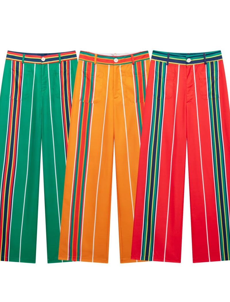 Striped High-Waist Wide-Leg Pants