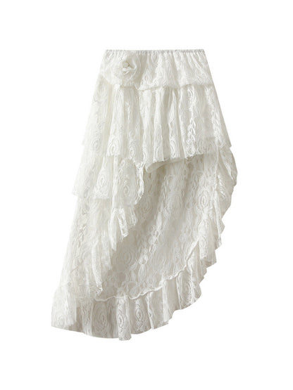 Asymmetrical Ruffle Lace Skirt