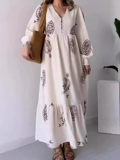 Graphic Print Button-Up Maxi Dress