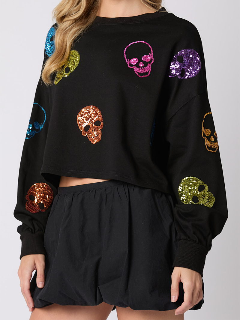 Multicolor Skull Print Cropped Top