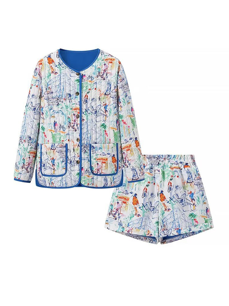 Graphic Print Jacket and Shorts Set