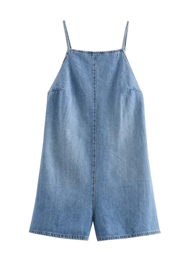 Denim Open-Back Strappy Romper