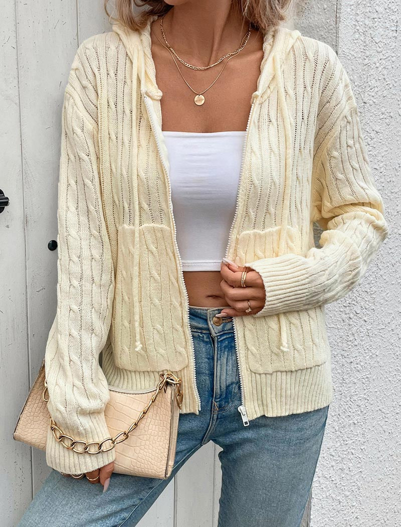 Zip-Up Cable Knit Hoodie