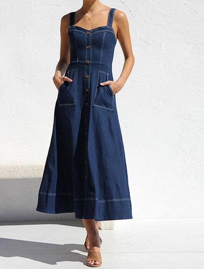 Button-Down Denim Tank Midi Dress