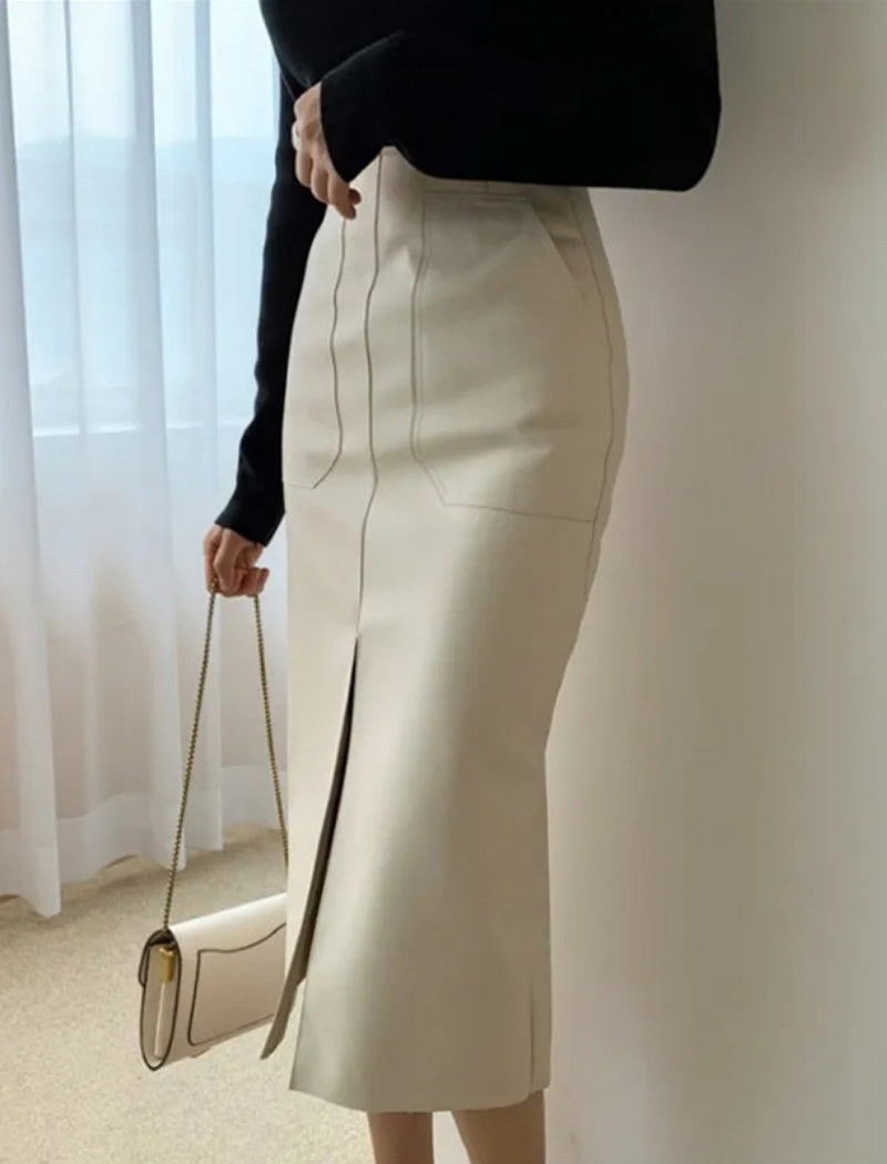 High-Waisted Pencil Skirt with Side Slit