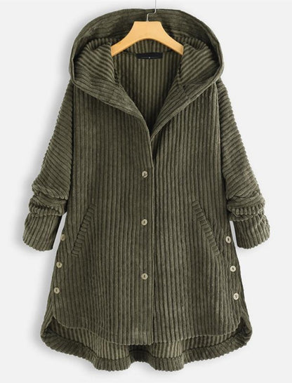 Button-Front Hooded Corduroy Jacket