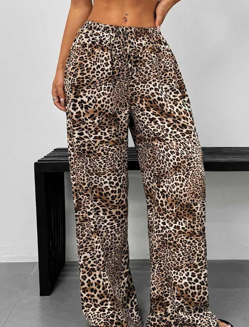 Wide-Leg Leopard Print Pants