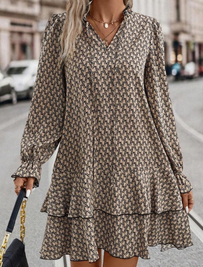 Printed Long-Sleeve Tiered Dress