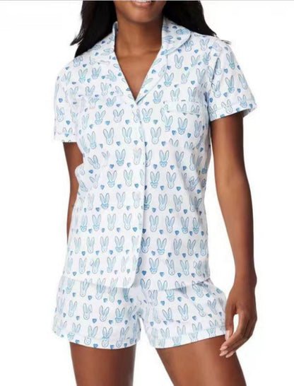 Printed Pajama Set with Contrast Piping