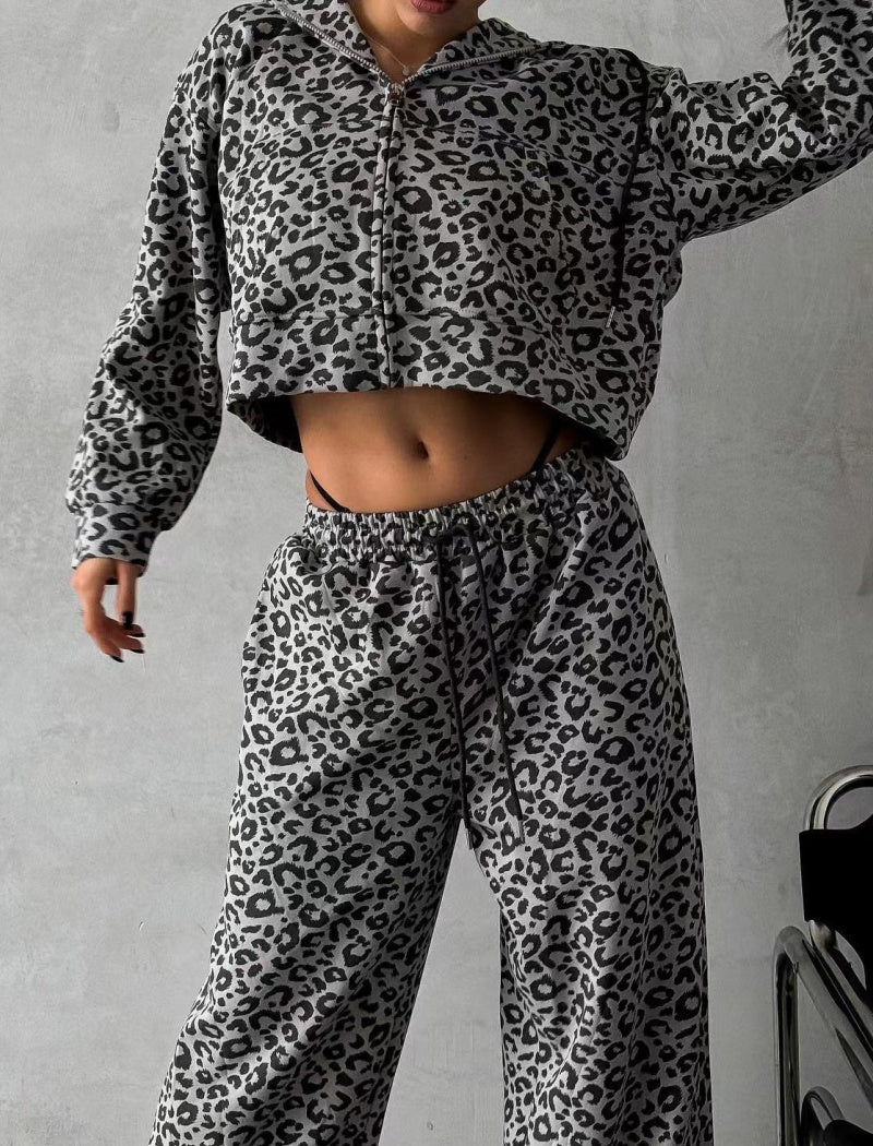 Leopard Print Hoodie and Pants Set