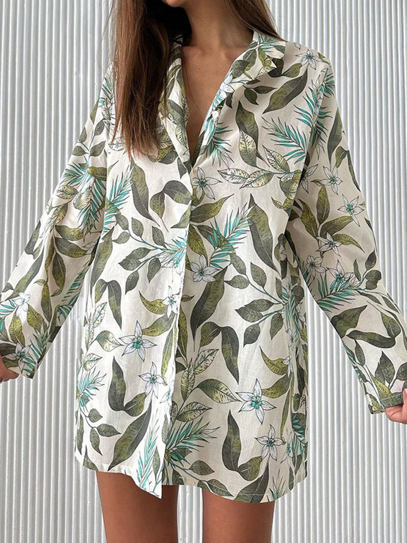 Tropical Leaf Print Shirt and Shorts Set