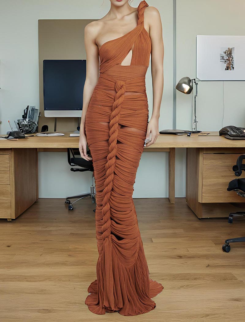 One-Shoulder Braided Maxi Dress