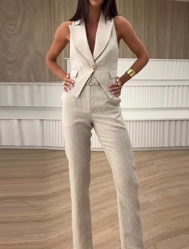 Tailored Sleeveless Blazer and Pants Set