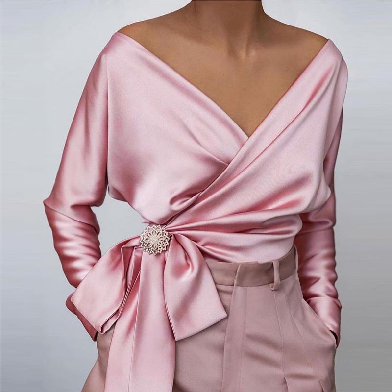 Elegant Satin Wrap Blouse