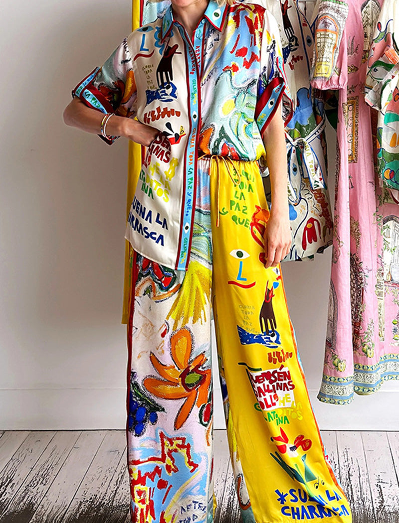 Colorful Print Shirt and Pants Set