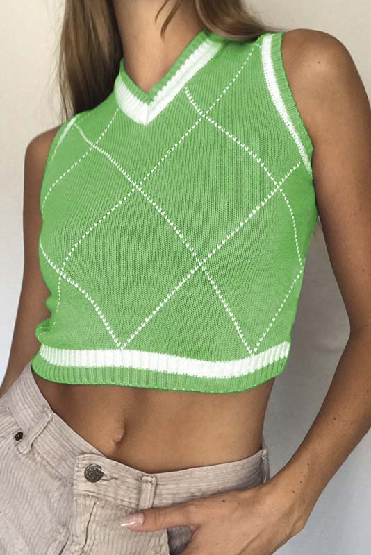 Argyle Knit Crop Top