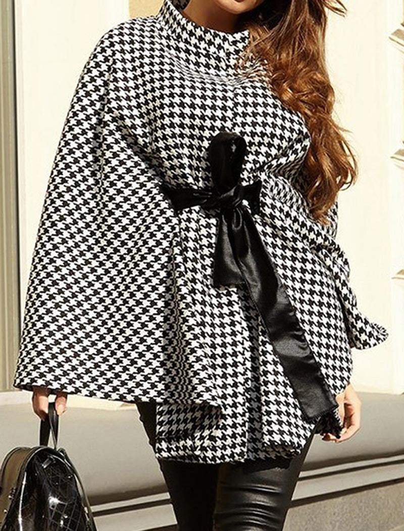 Belted Houndstooth Cape