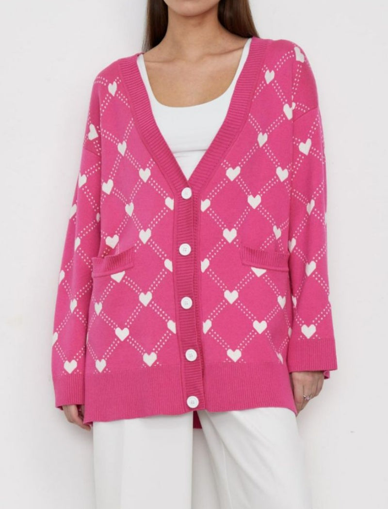 Heart Pattern Knit Cardigan