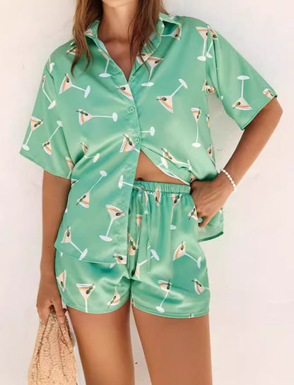 Cocktail Print Pajama Set with Matching Shorts