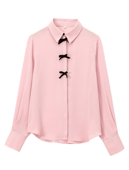 Bow Accent Long Sleeve Blouse