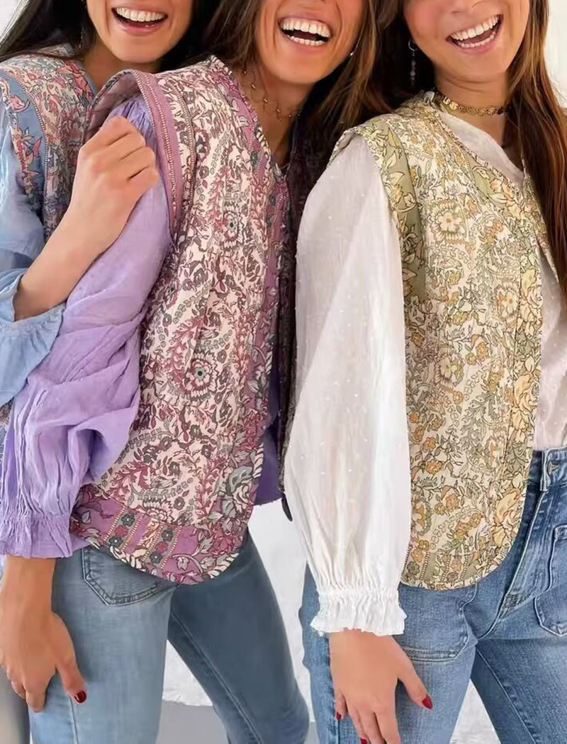 Floral Print Button-Up Vest