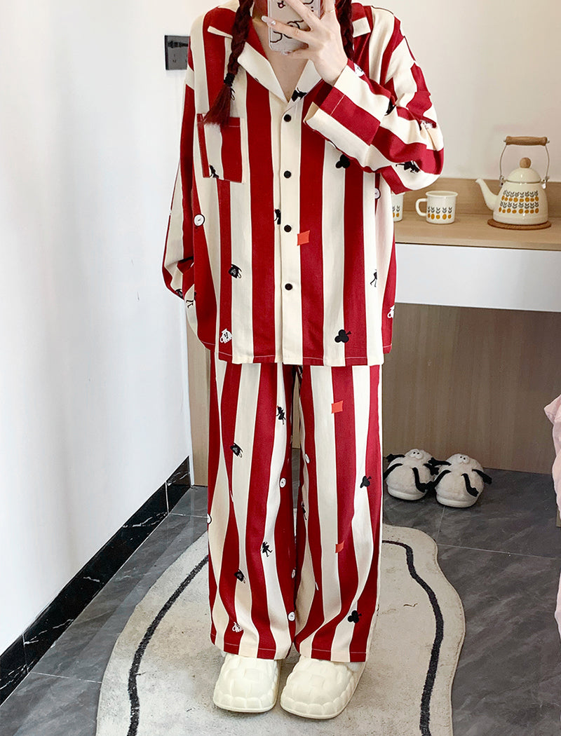 Christmas Striped Print Long Sleeve Pajama Set